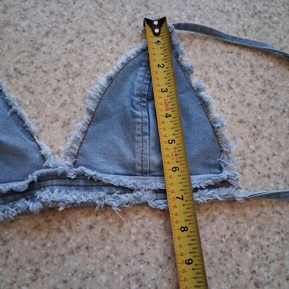 hot and delicious Small demin triangle top with adjustable ties - Picture 5 of 7